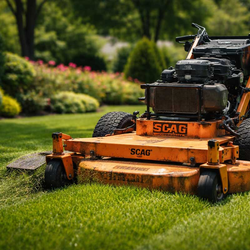 Brian uses an old school Scag to cut lawns
